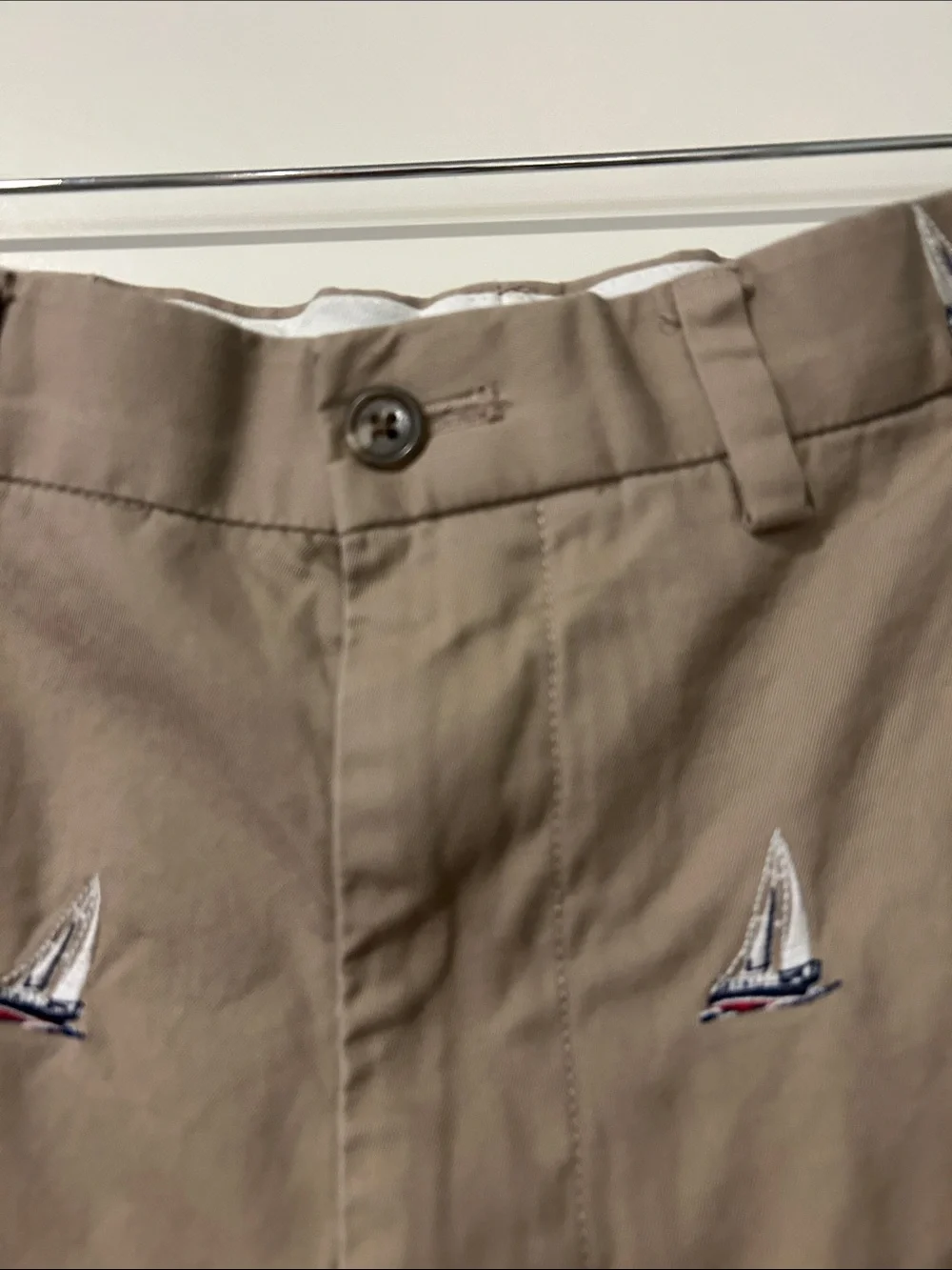 Golf Polo by Ralph Lauren Khaki Embroidered Sailboat Flat-Front Cotton Shorts